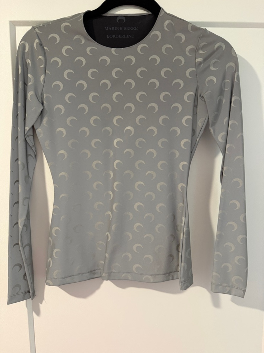 Marine Serre Light Gray Crescent-Print Long Sleeve Top